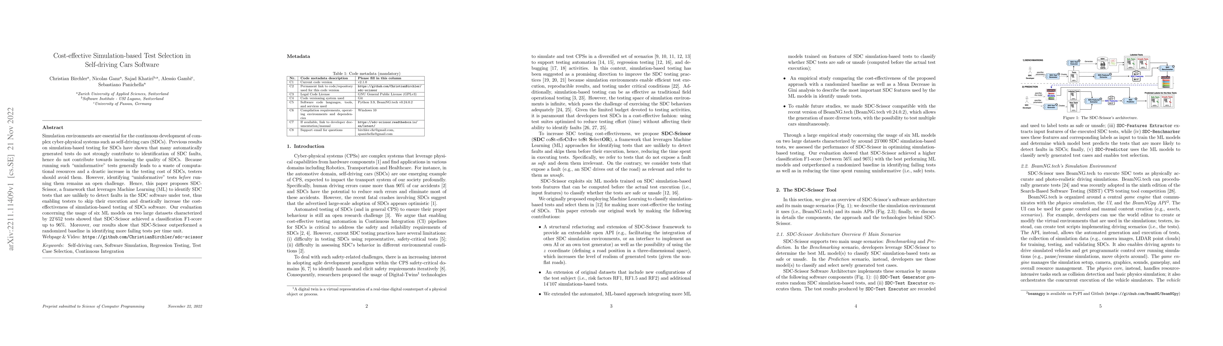 Thumbnail for Cost-effective Simulation-based Test Selection in Self-driving Cars
  Software
