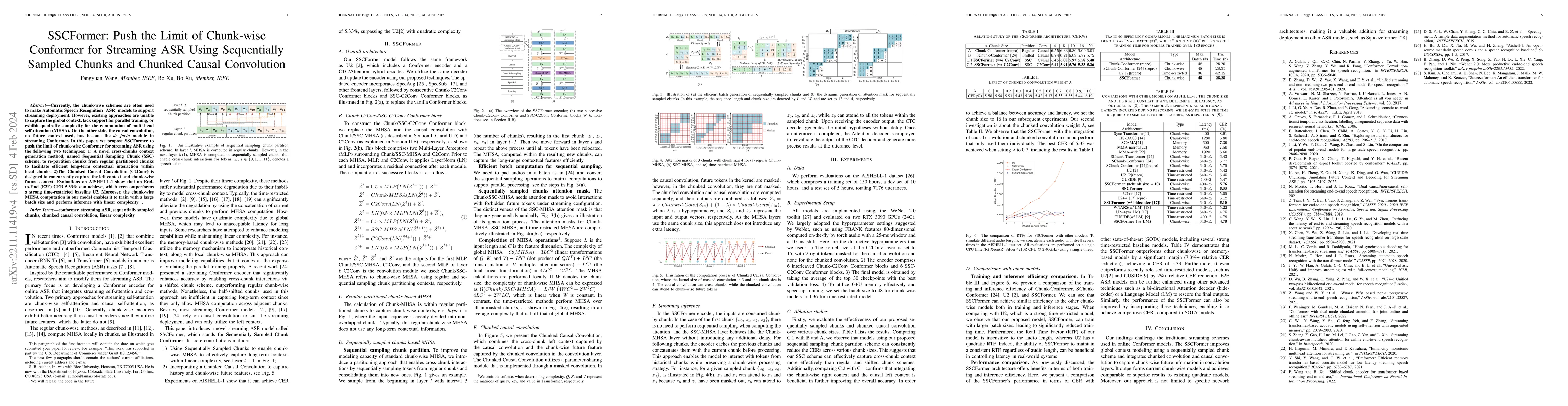 Thumbnail for SSCFormer: Push the Limit of Chunk-wise Conformer for Streaming ASR
  Using Sequentially Sampled Chunks and Chunked Causal Convolution