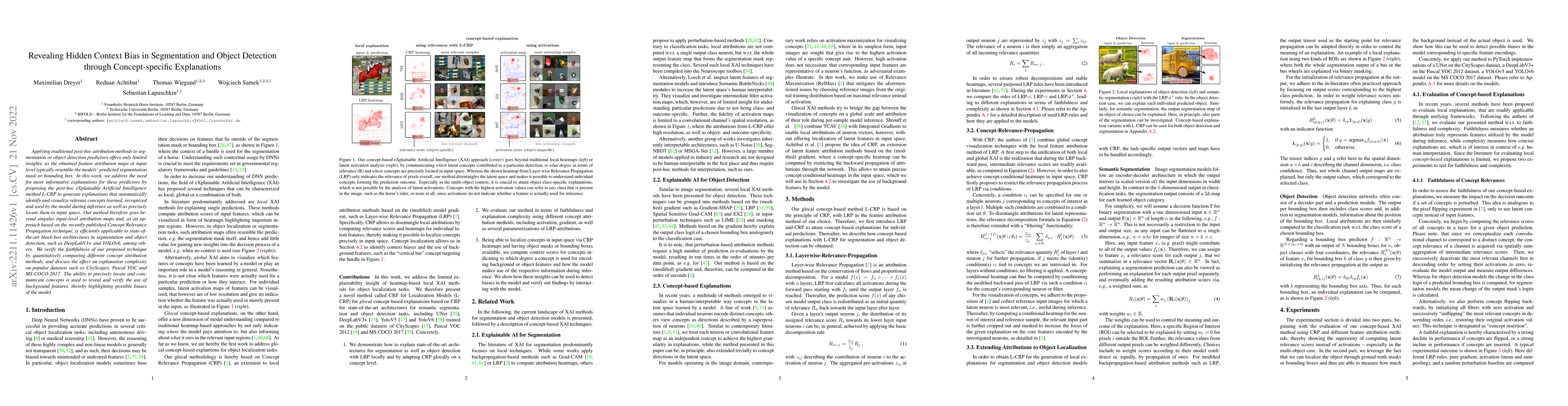 Thumbnail for Revealing Hidden Context Bias in Segmentation and Object Detection
  through Concept-specific Explanations