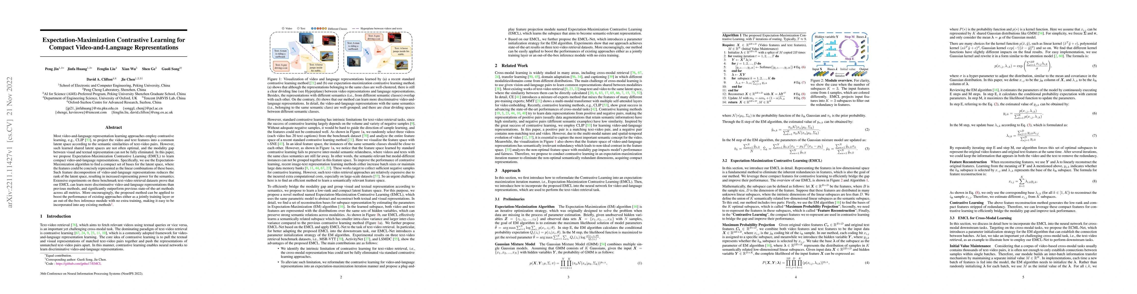 Thumbnail for Expectation-Maximization Contrastive Learning for Compact
  Video-and-Language Representations