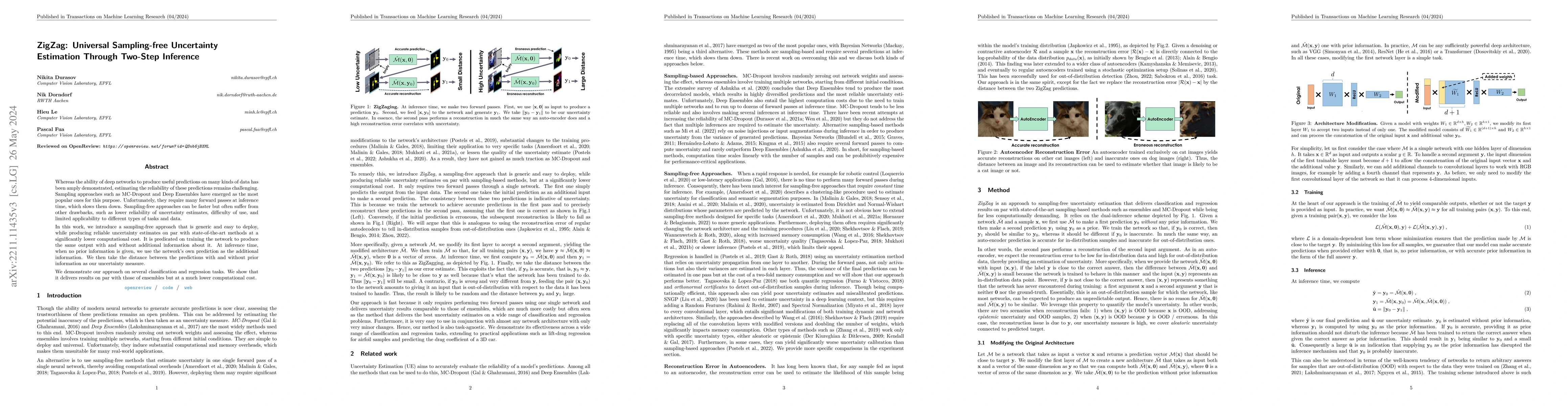 Thumbnail for ZigZag: Universal Sampling-free Uncertainty Estimation Through Two-Step
  Inference