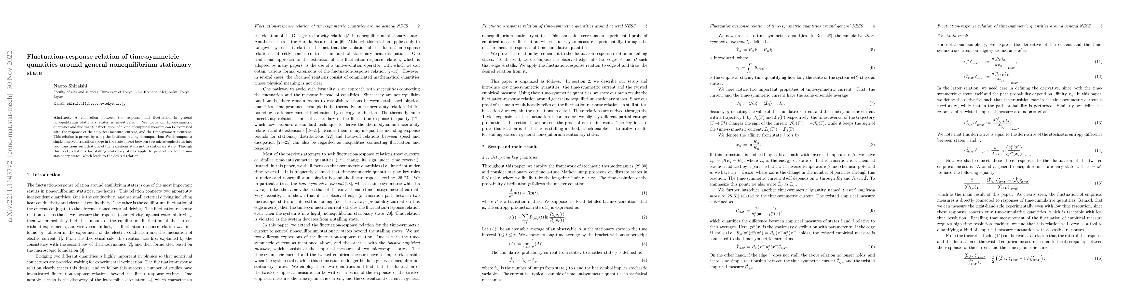Thumbnail for Fluctuation-response relation of time-symmetric quantities around
  general nonequilibrium stationary state