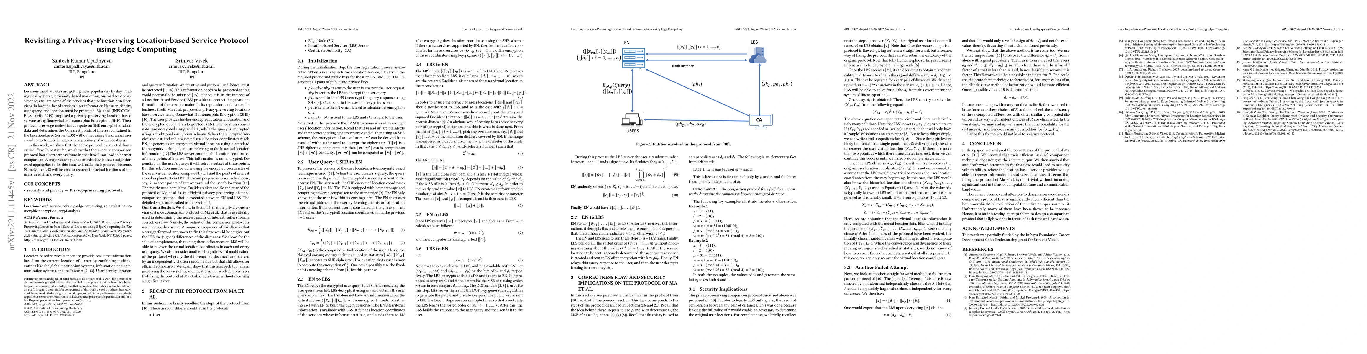 Thumbnail for Revisiting a Privacy-Preserving Location-based Service Protocol using
  Edge Computing
