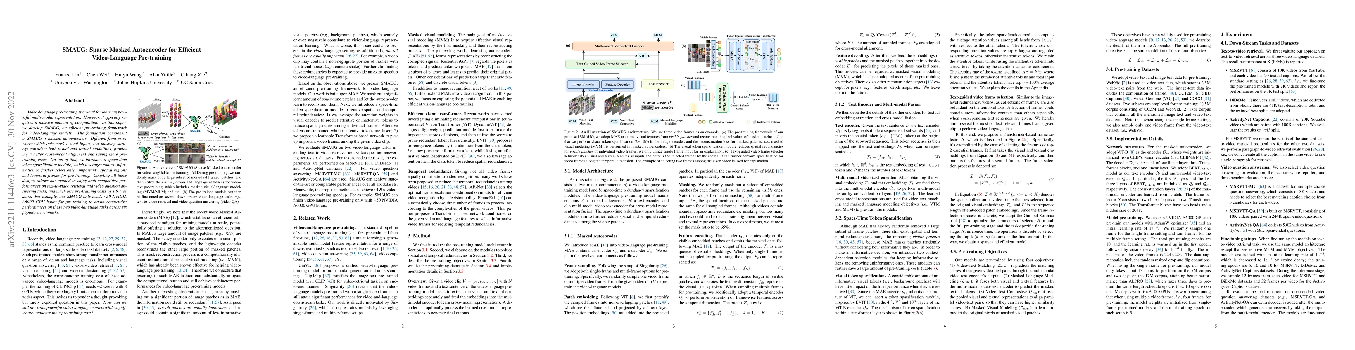 Thumbnail for SMAUG: Sparse Masked Autoencoder for Efficient Video-Language
  Pre-training