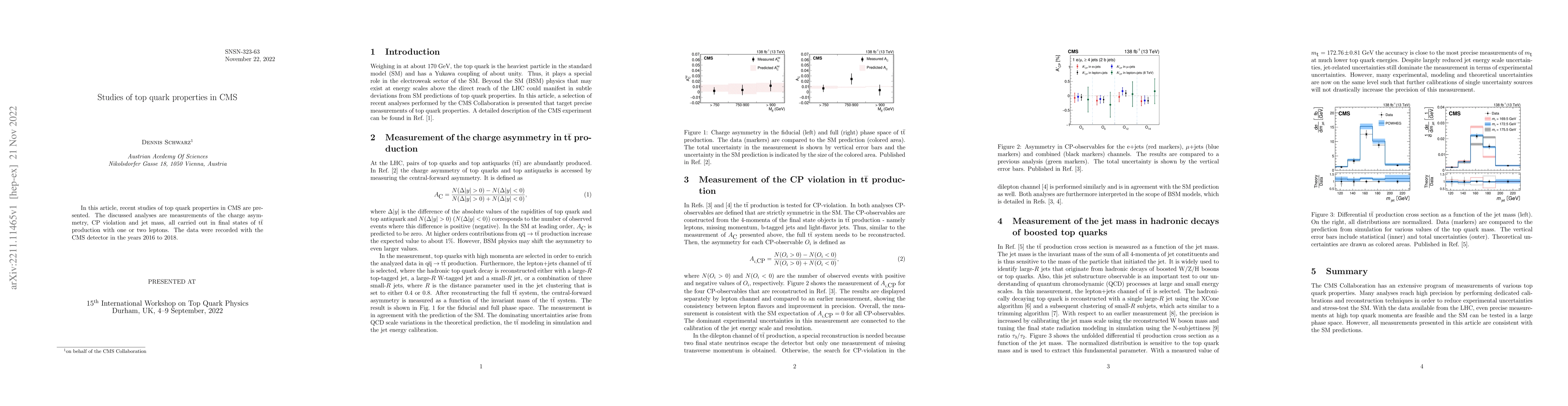 Thumbnail for Studies of top quark properties in CMS