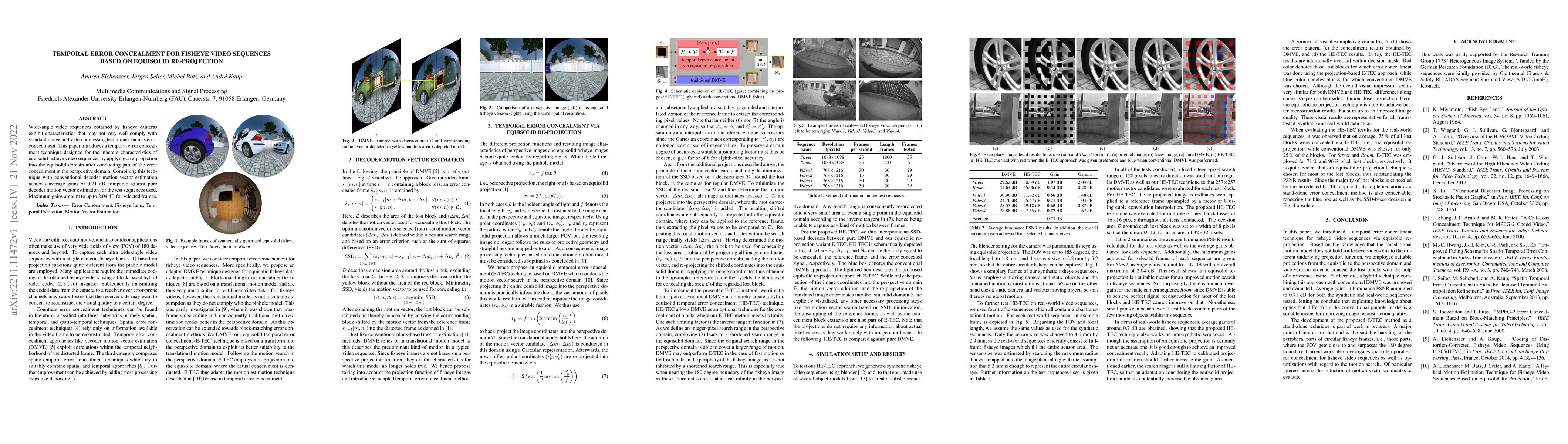 Thumbnail for Temporal error concealment for fisheye video sequences based on
  equisolid re-projection