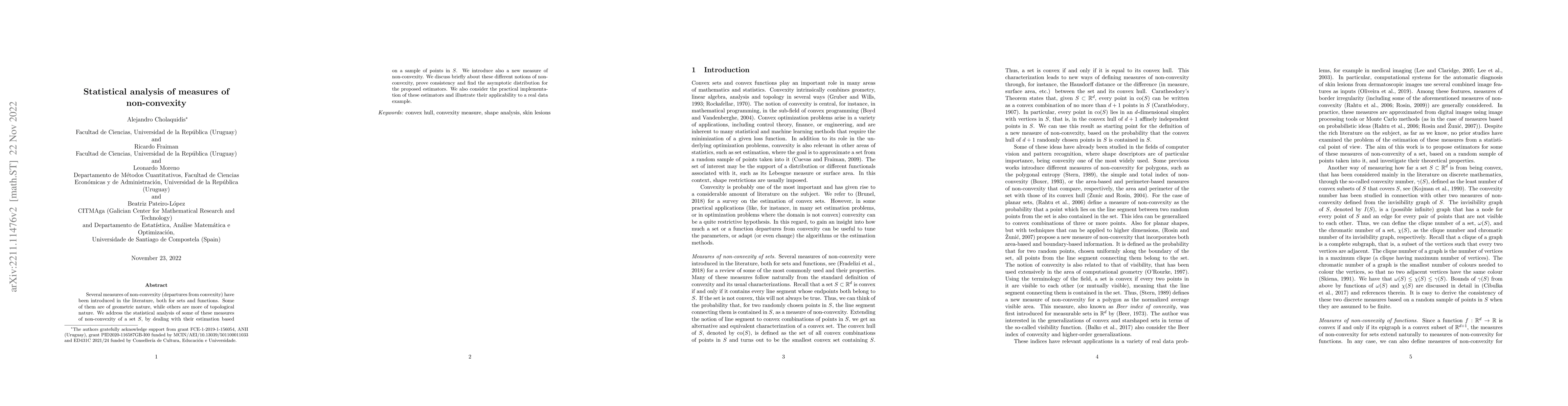 Thumbnail for Statistical analysis of measures of non-convexity
