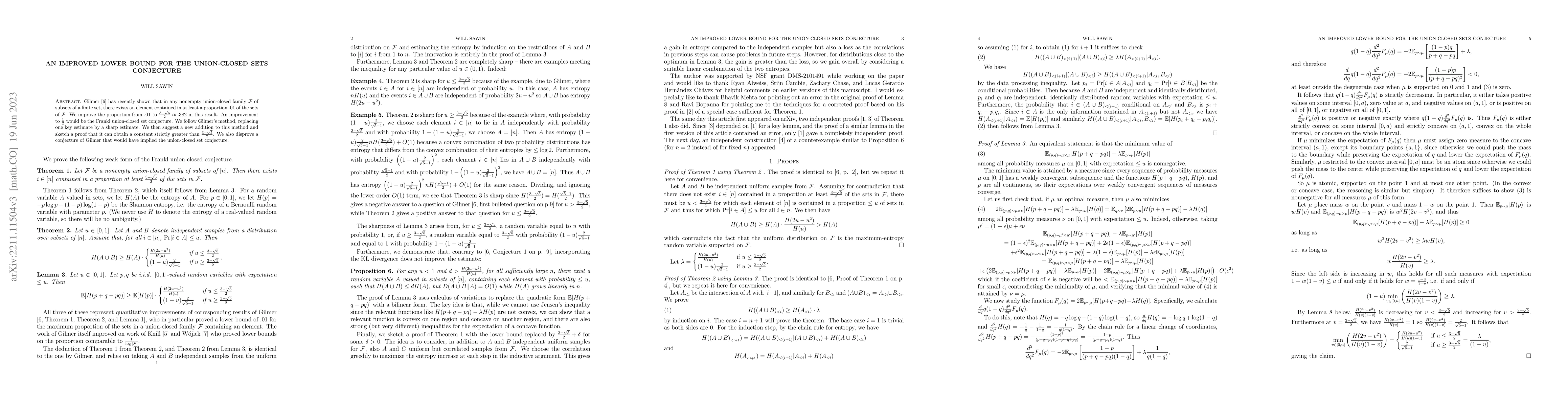 Thumbnail for An improved lower bound for the union-closed set conjecture