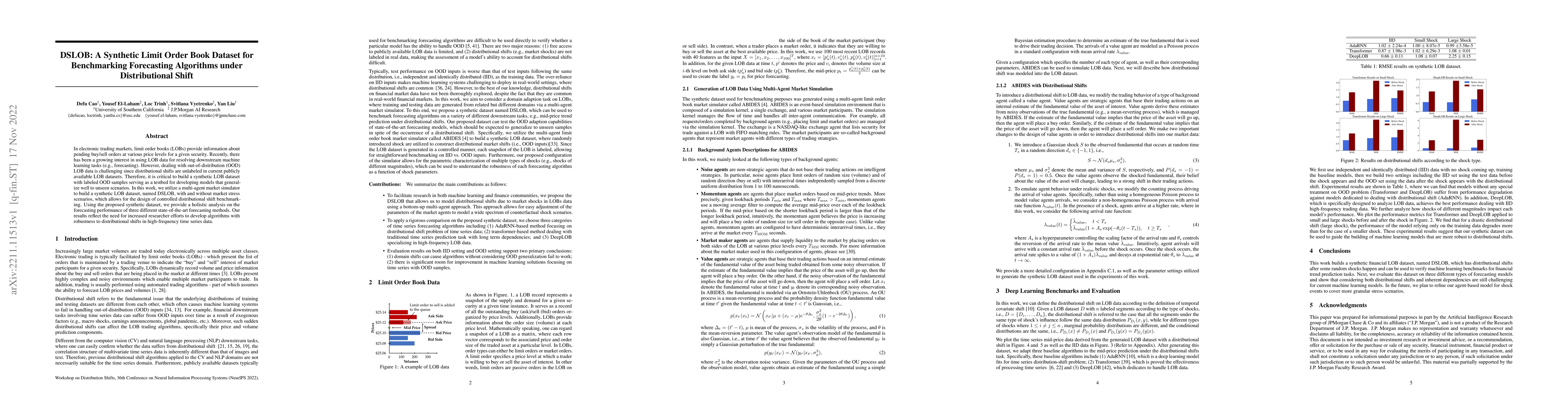 Thumbnail for DSLOB: A Synthetic Limit Order Book Dataset for Benchmarking Forecasting
  Algorithms under Distributional Shift