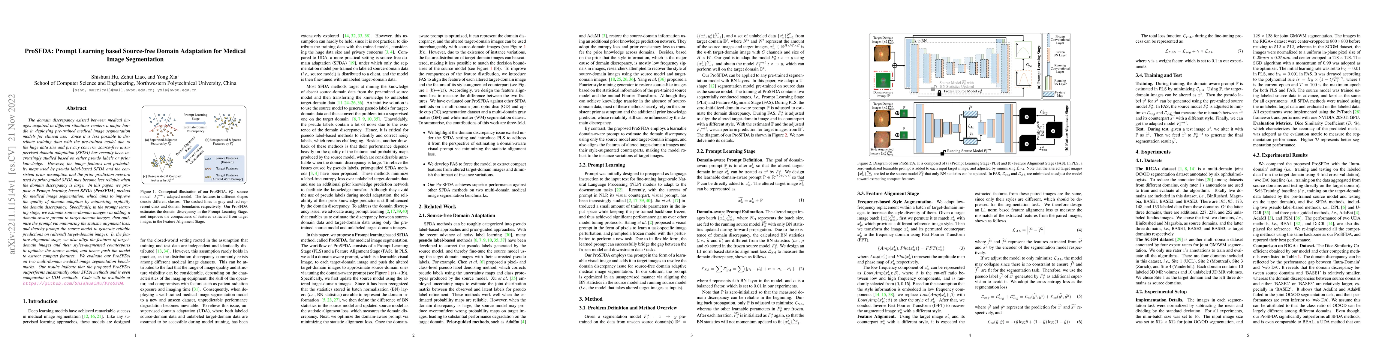 Thumbnail for ProSFDA: Prompt Learning based Source-free Domain Adaptation for Medical
  Image Segmentation