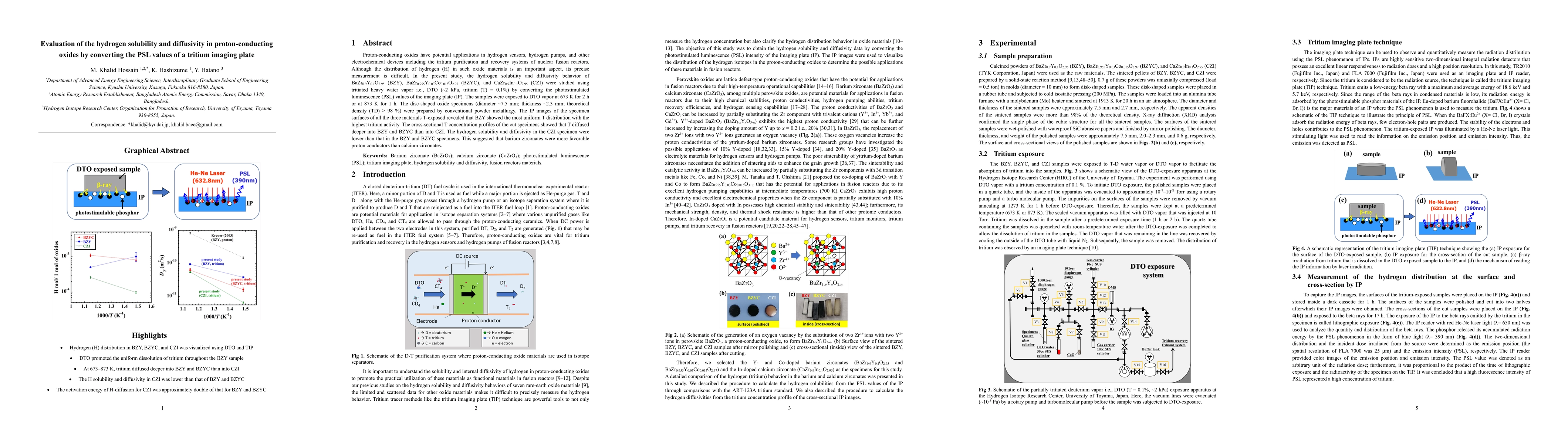 Thumbnail for Evaluation of the hydrogen solubility and diffusivity in
  proton-conducting oxides by converting the PSL values of a tritium imaging
  plate