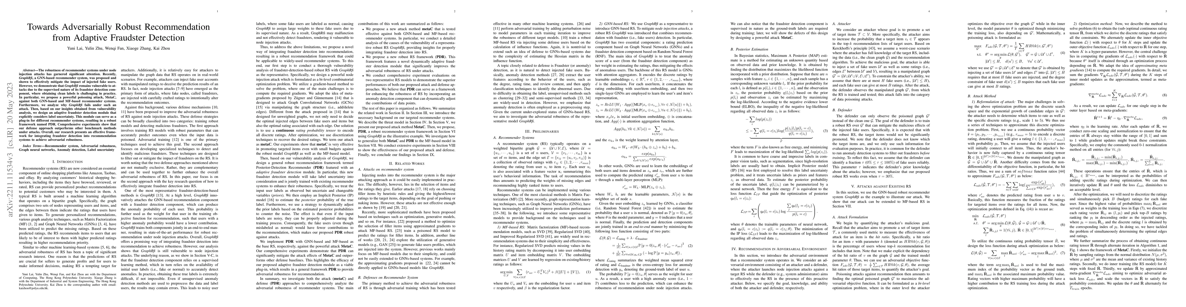 Thumbnail for Towards Adversarially Robust Recommendation from Adaptive Fraudster
  Detection