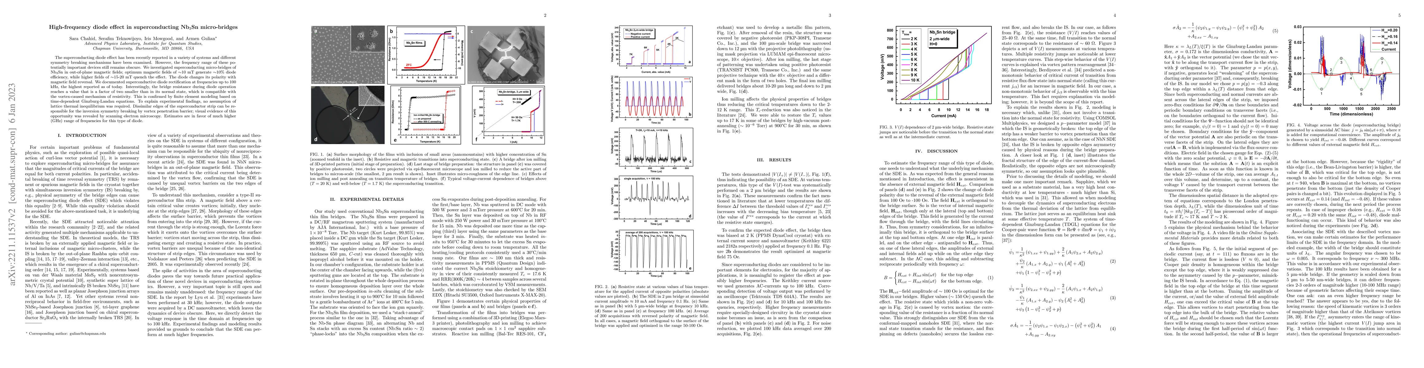 Thumbnail for High-frequency diode effect in superconducting Nb$_3$Sn micro-bridges