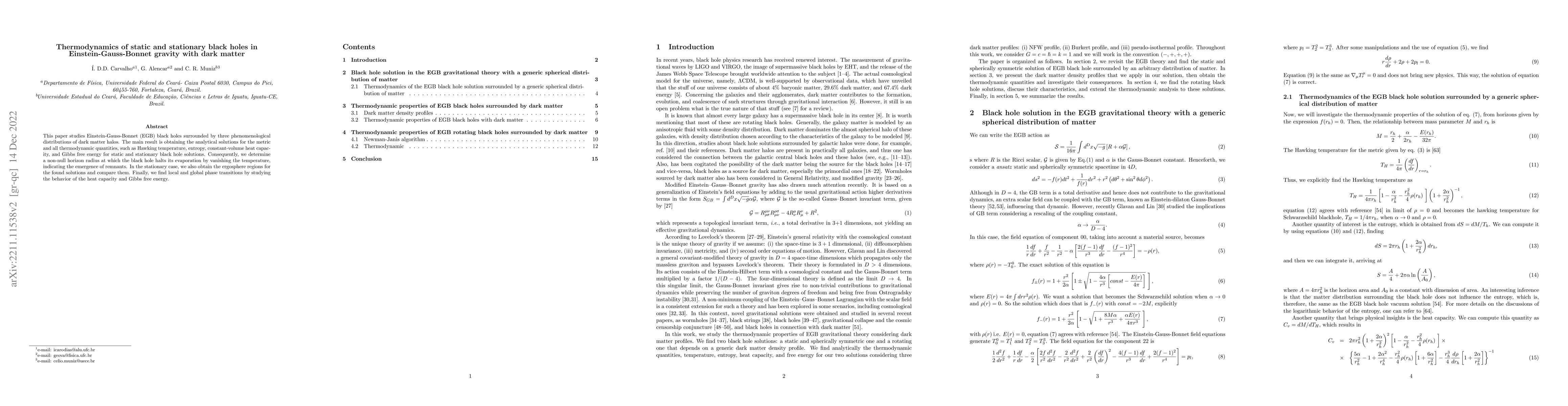 Thumbnail for Thermodynamics of static and stationary black holes in
  Einstein-Gauss-Bonnet gravity with dark matter