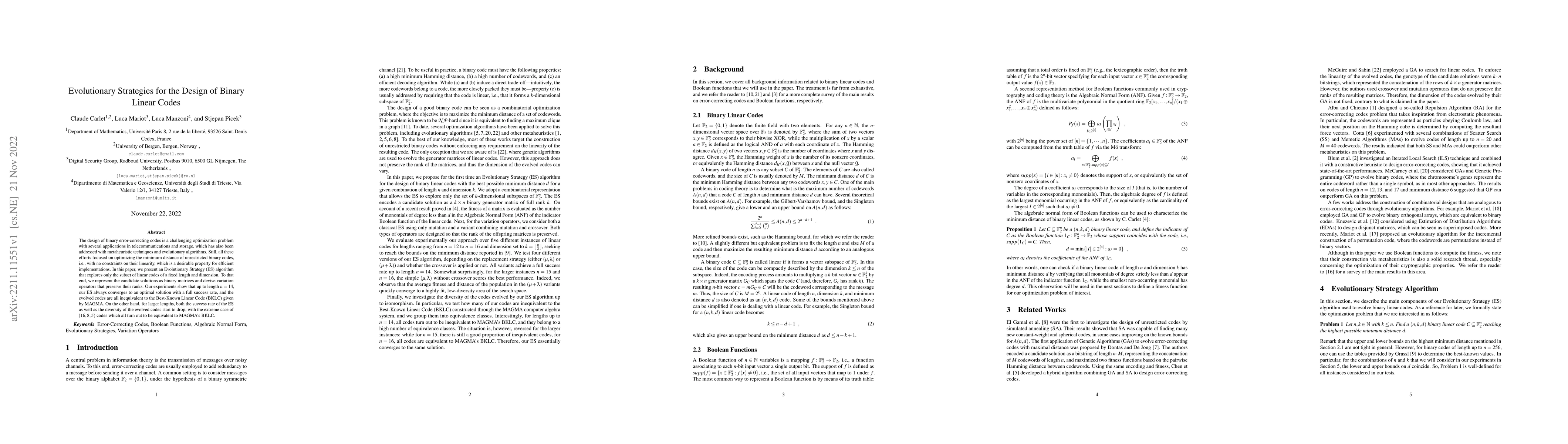 Thumbnail for Evolutionary Strategies for the Design of Binary Linear Codes