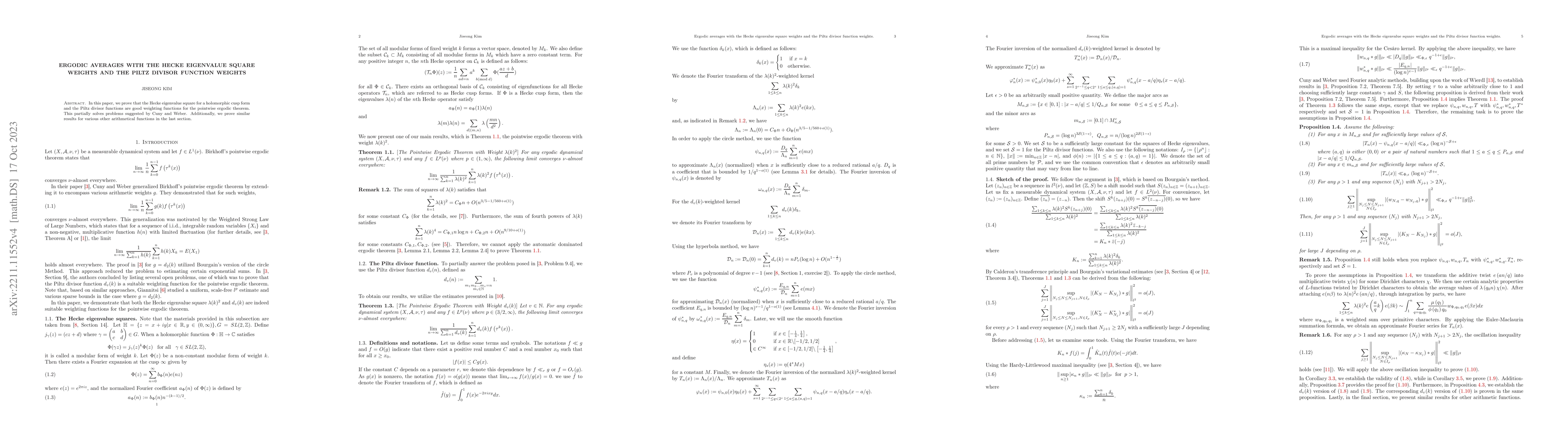Thumbnail for Ergodic averages with the Hecke eigenvalue square weights and the Piltz
  divisor function weights