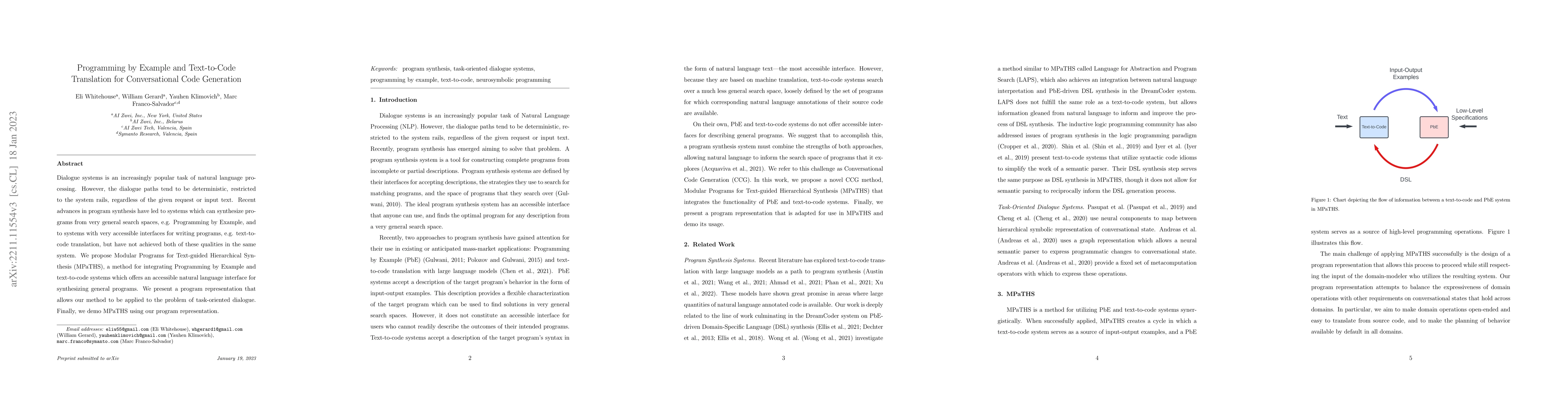Thumbnail for Programming by Example and Text-to-Code Translation for Conversational
  Code Generation