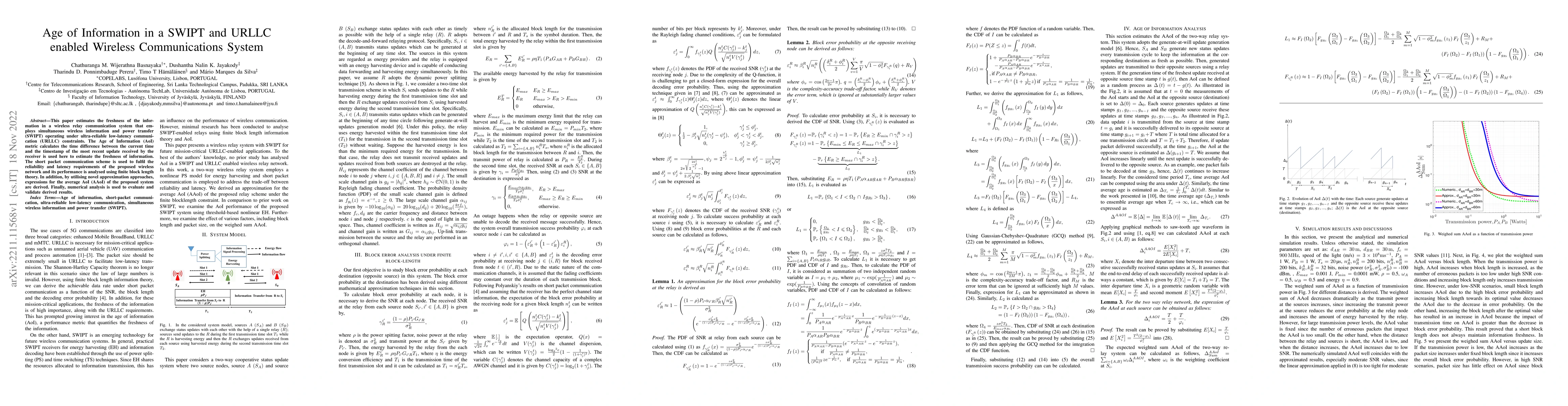 Thumbnail for Age of Information in a SWIPT and URLLC enabled Wireless Communications
  System