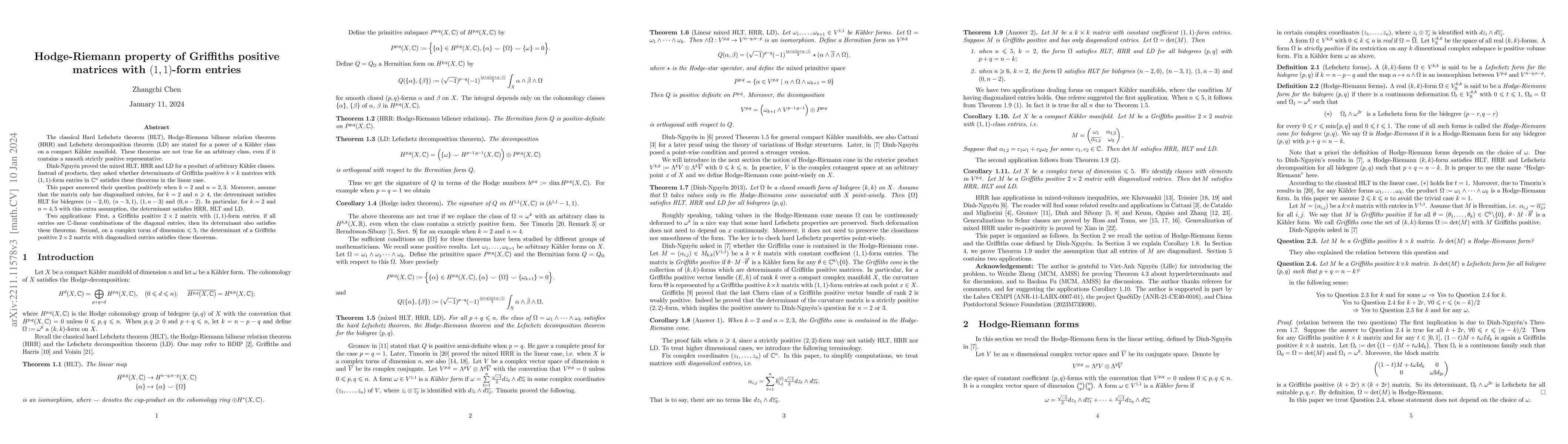 Thumbnail for Hodge-Riemann property of Griffiths positive matrices with (1,1)-form
  entries