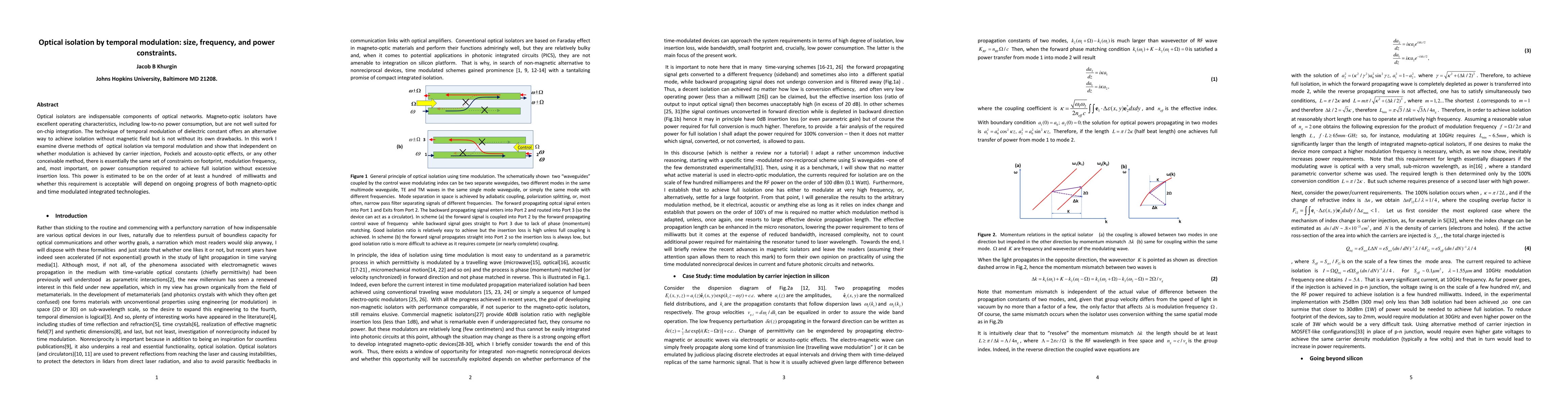Thumbnail for Optical isolation by temporal modulation: size, frequency, and power
  constraints