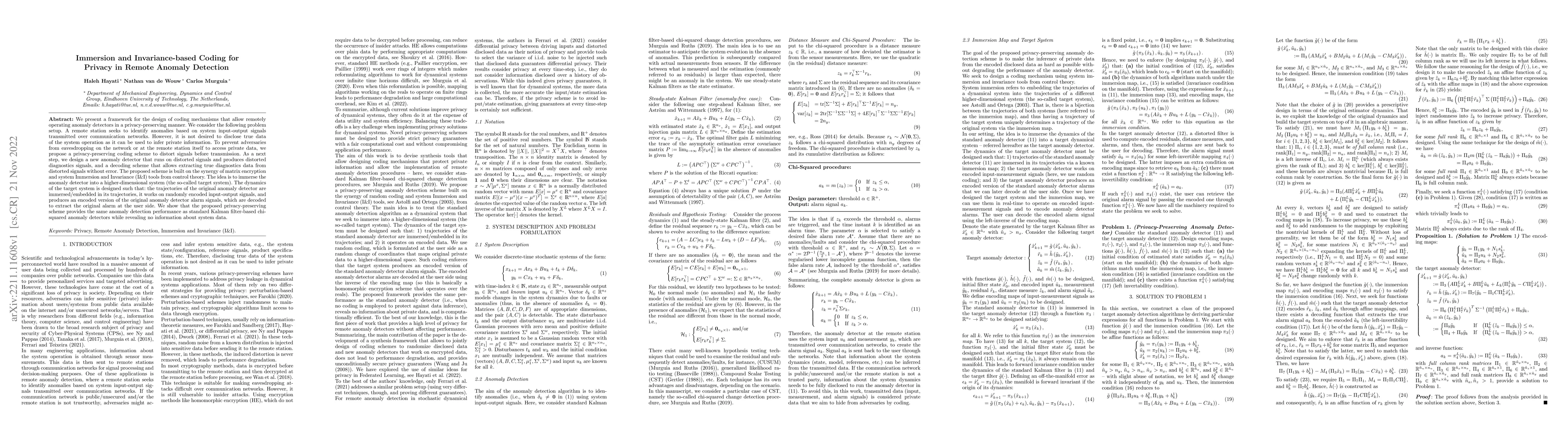 Thumbnail for Immersion and Invariance-based Coding for Privacy in Remote Anomaly
  Detection