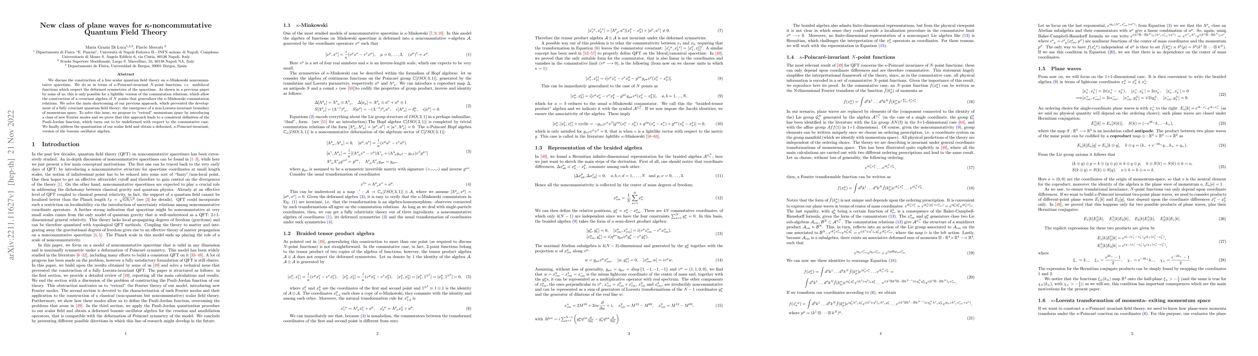 Thumbnail for New class of plane waves for $\kappa$-noncommutative Quantum Field
  Theory