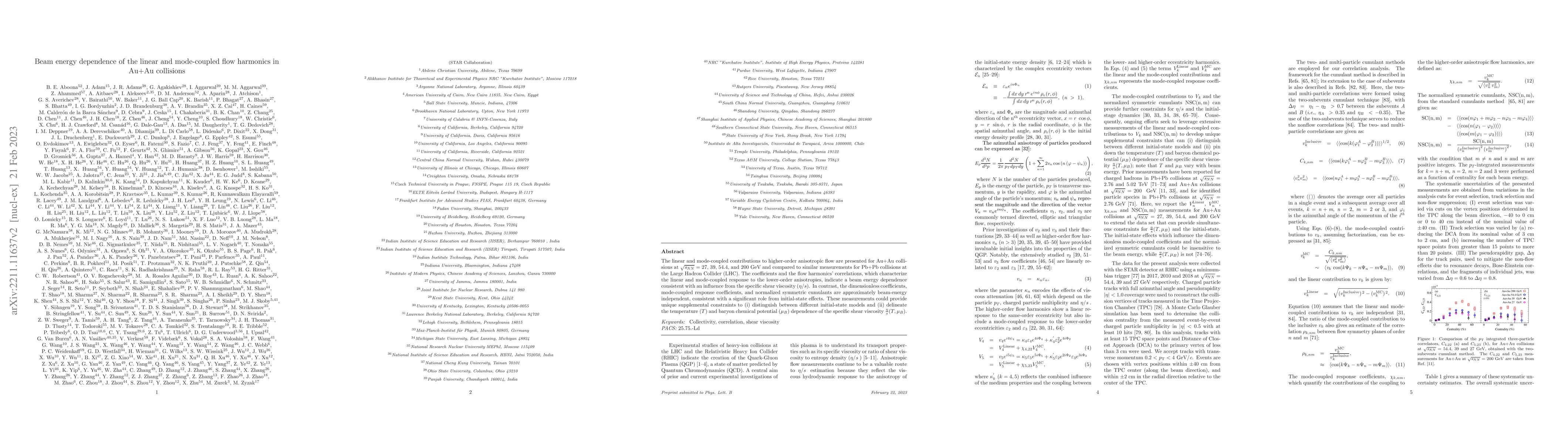 Thumbnail for Beam energy dependence of the linear and mode-coupled flow harmonics in
  Au+Au collisions