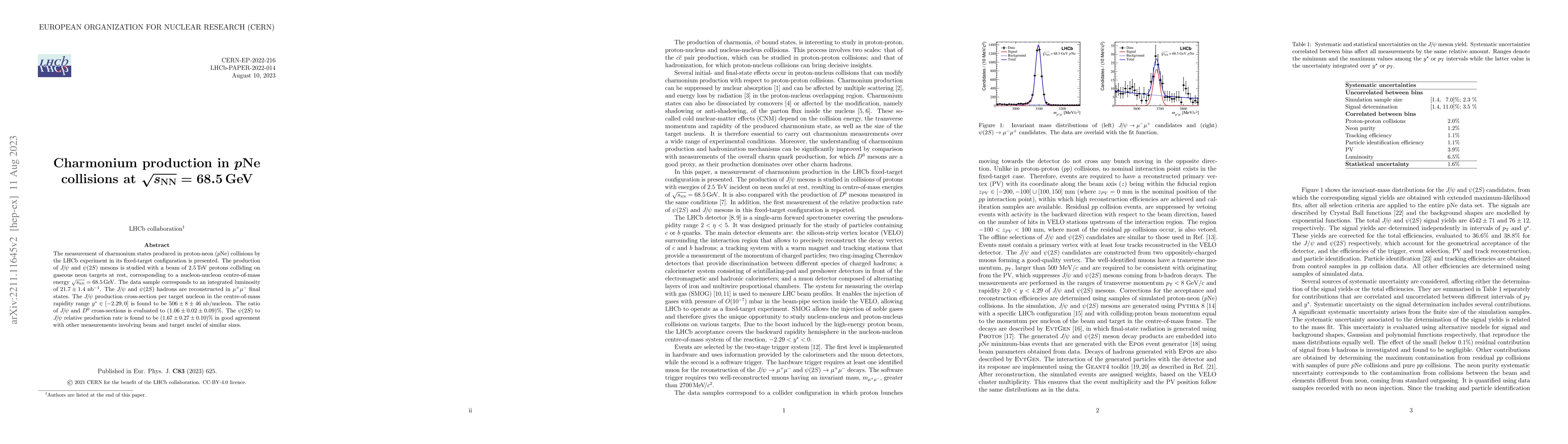 Thumbnail for Charmonium production in $p$Ne collisions at $\sqrt{s_{\rm NN}}=68.5$
  GeV
