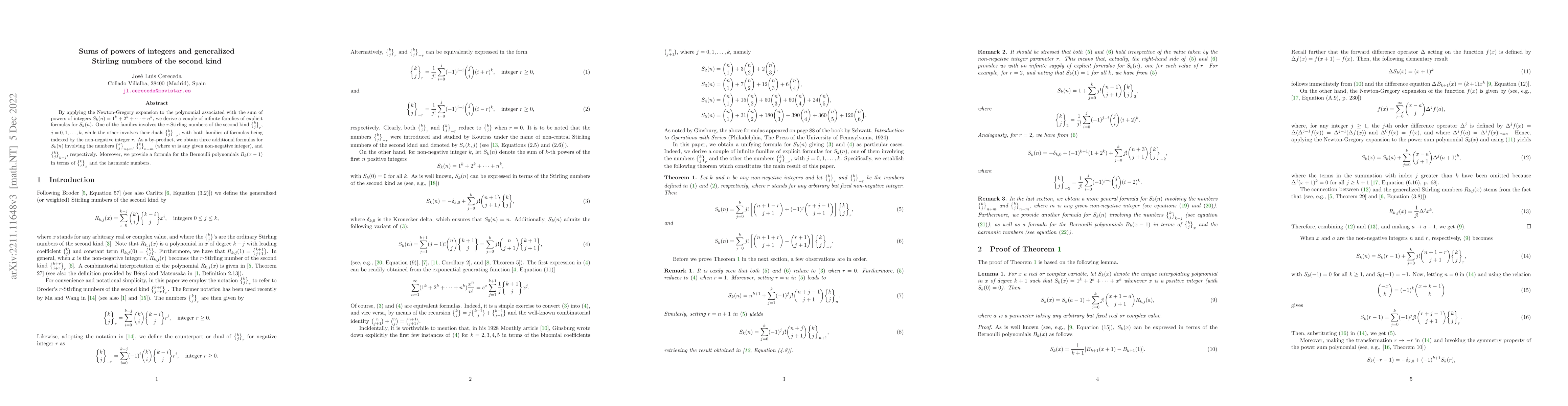Thumbnail for Sums of powers of integers and generalized Stirling numbers of the
  second kind