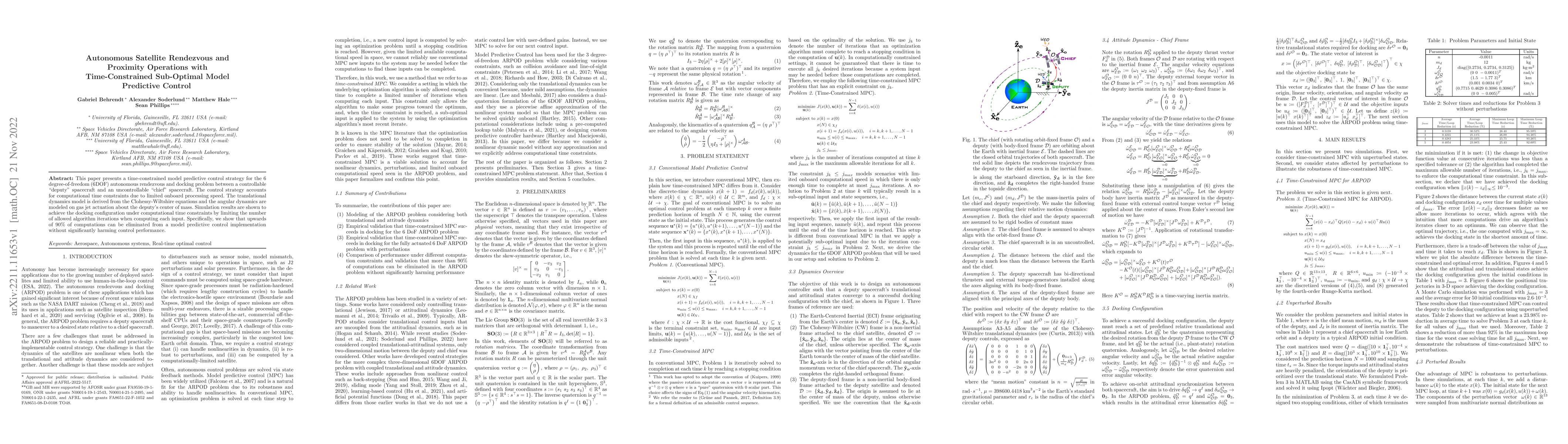 Thumbnail for Autonomous Satellite Rendezvous and Proximity Operations with
  Time-Constrained Sub-Optimal Model Predictive Control