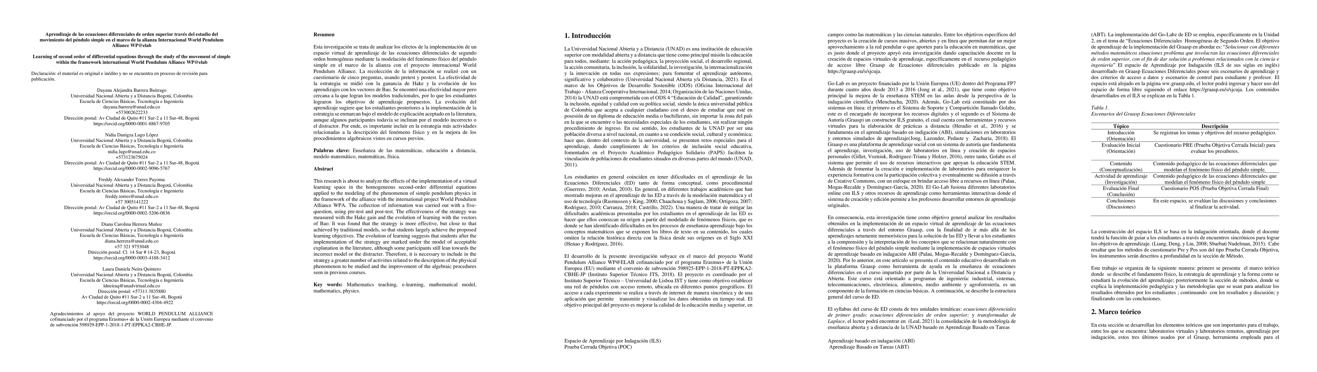 Thumbnail for Learning of second order of differential equations through the study of
  the movement of simple within the framework international World Pendulum
  Alliance WP@elab