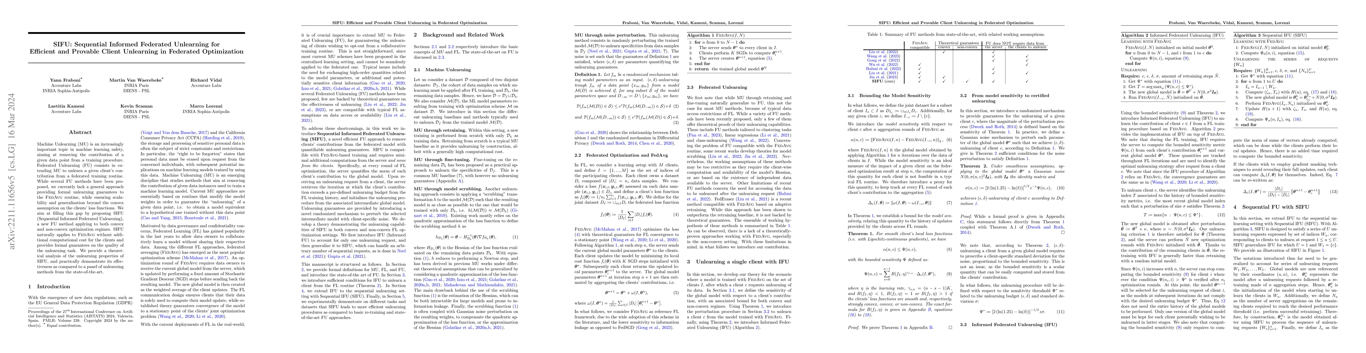 Thumbnail for SIFU: Sequential Informed Federated Unlearning for Efficient and
  Provable Client Unlearning in Federated Optimization