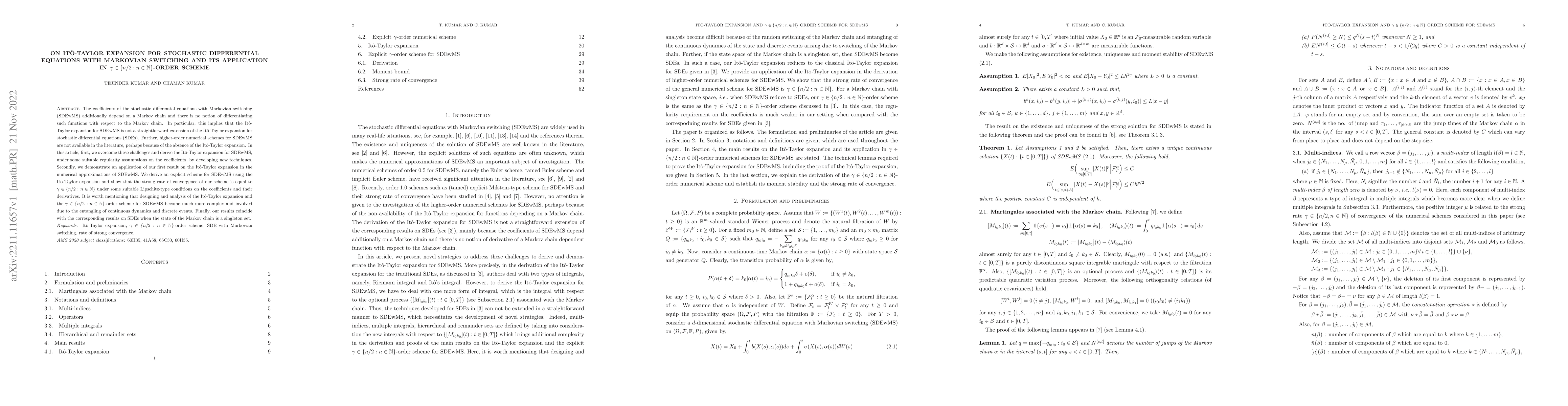Thumbnail for On It\^o-Taylor expansion for stochastic differential equations with
  Markovian switching and its application in $\gamma\in\{n/2:n
  \in\mathbb{N}\}$-order scheme