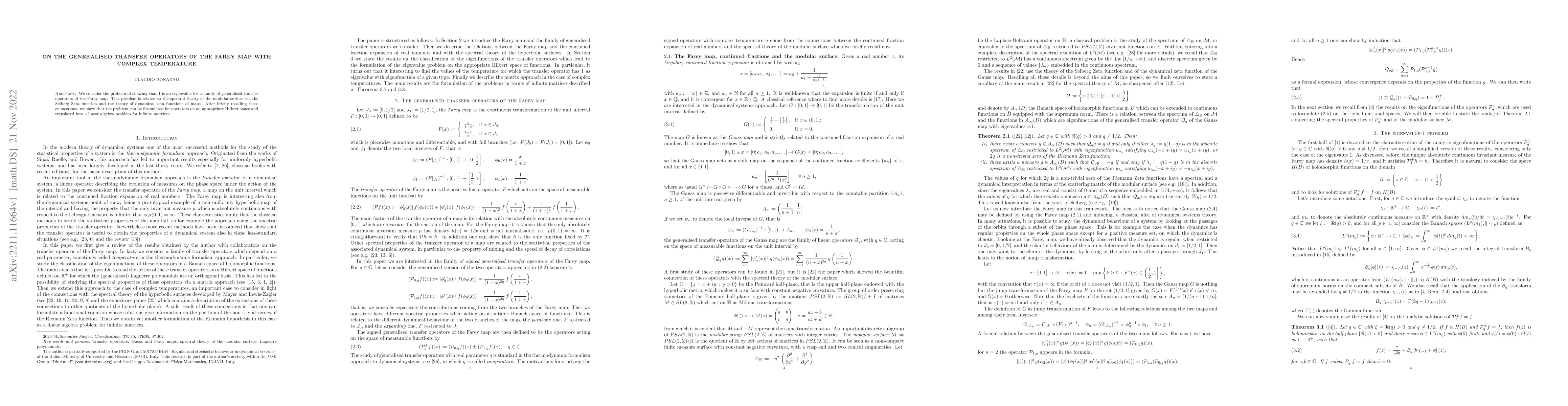Thumbnail for On the generalised transfer operators of the Farey map with complex
  temperature