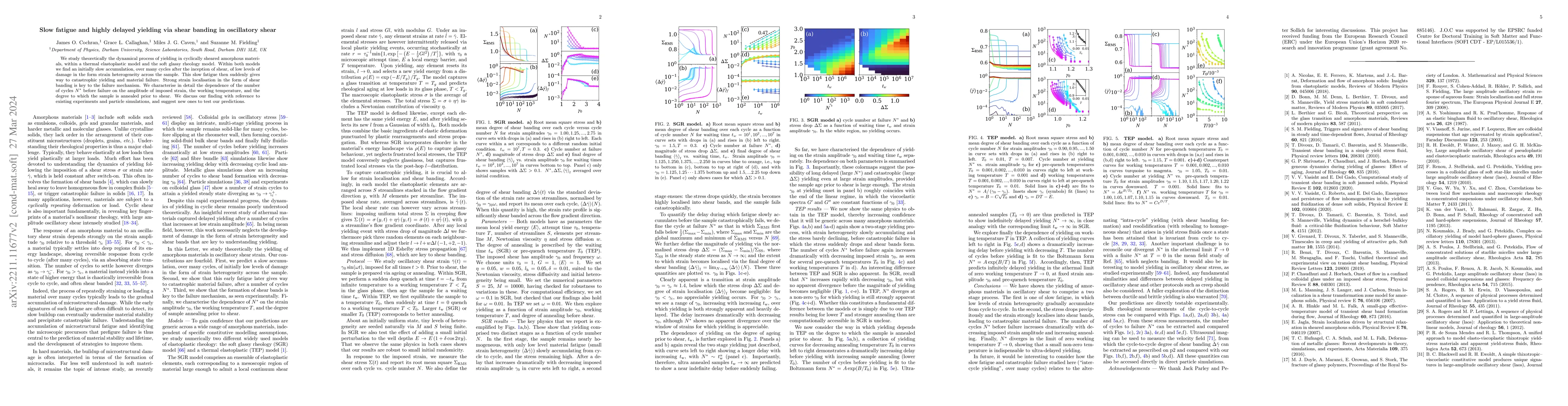 Thumbnail for Slow fatigue and highly delayed yielding via shear banding in
  oscillatory shear