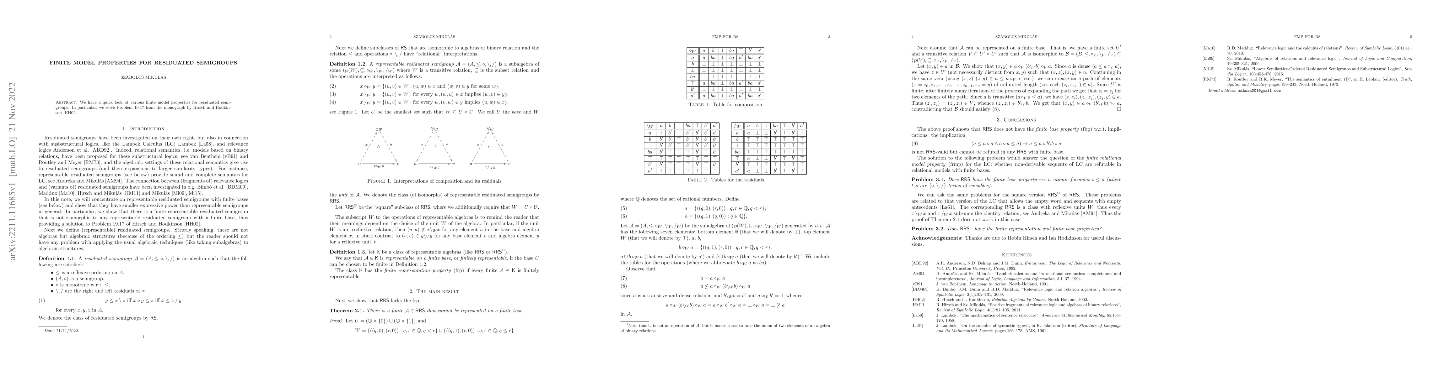 Thumbnail for Finite Model Properties for Residuated Semigroups
