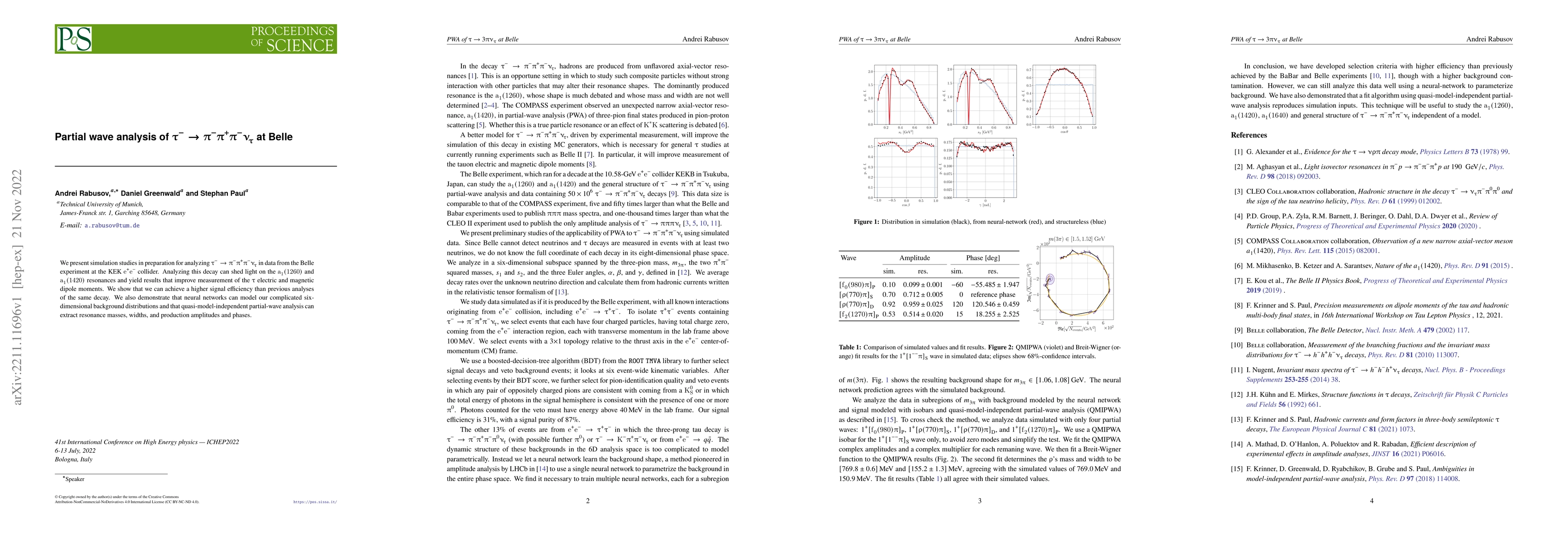 Thumbnail for Partial wave analysis of $\tau^-\to\pi^-\pi^+\pi^-\nu_\tau$ at Belle