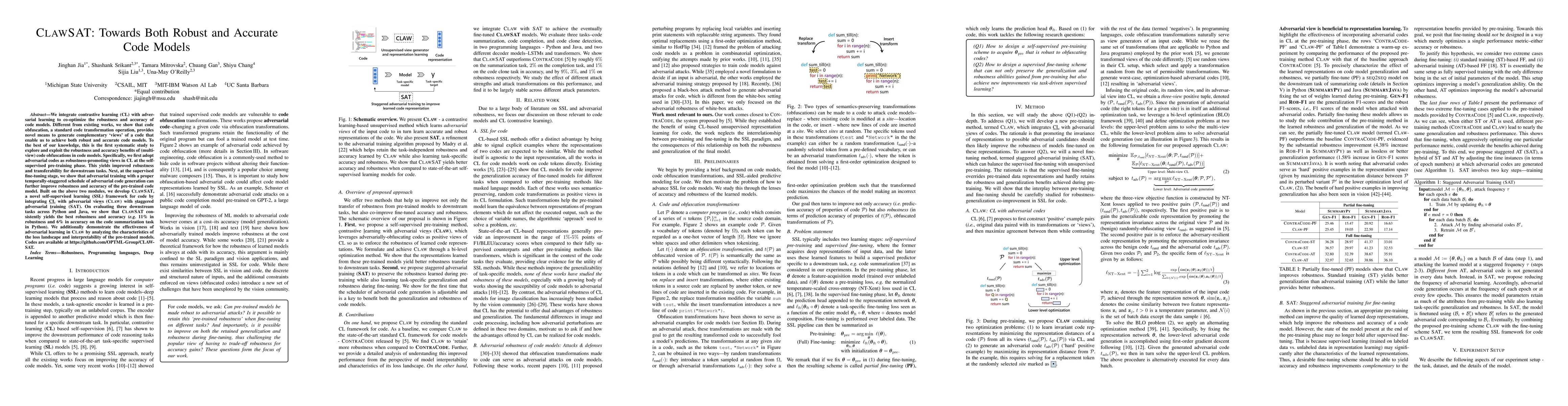 Thumbnail for CLAWSAT: Towards Both Robust and Accurate Code Models