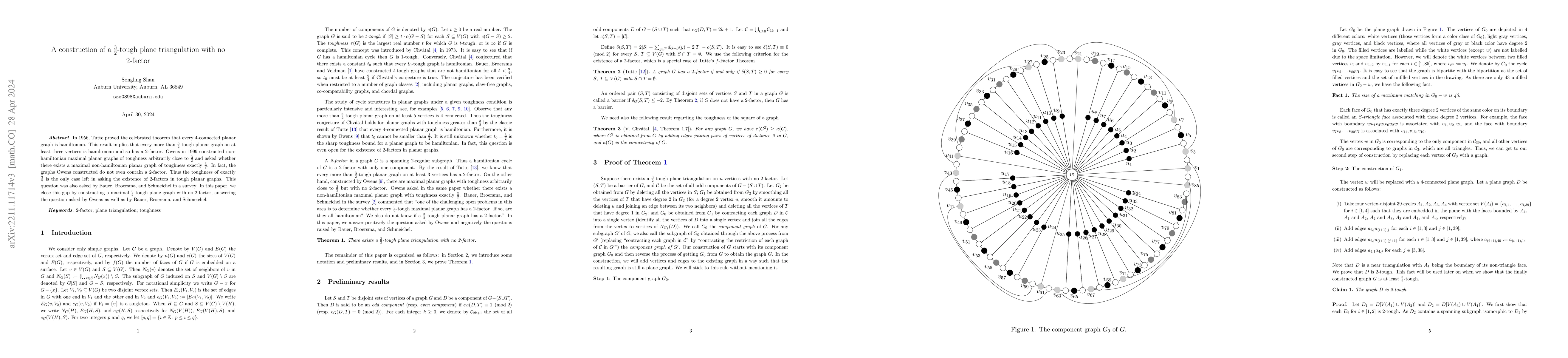 Thumbnail for A construction of a $\frac{3}{2}$-tough plane triangulation with no
  2-factor