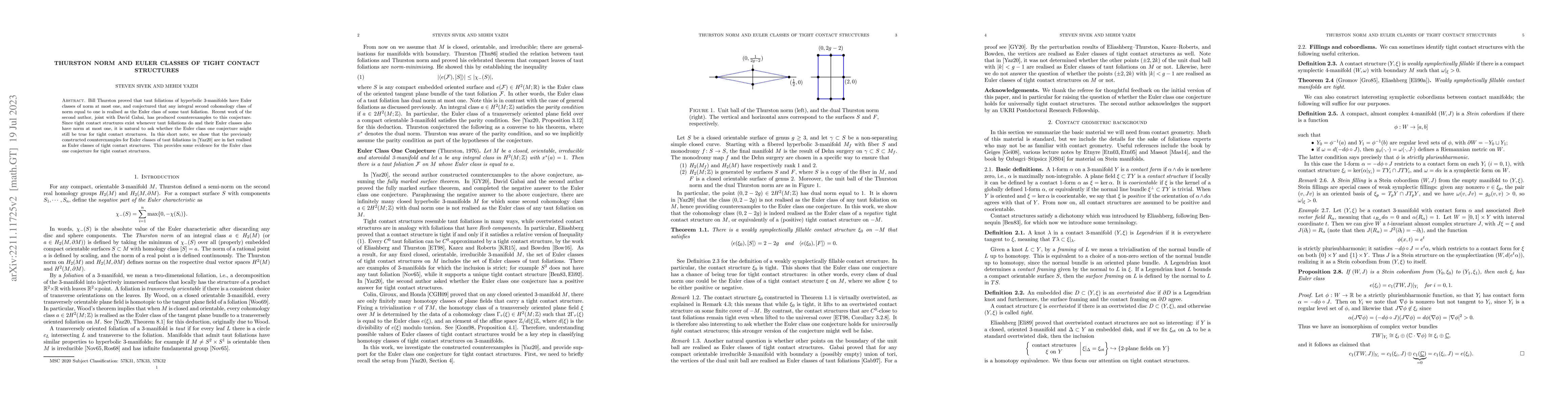 Thumbnail for Thurston norm and Euler classes of tight contact structures