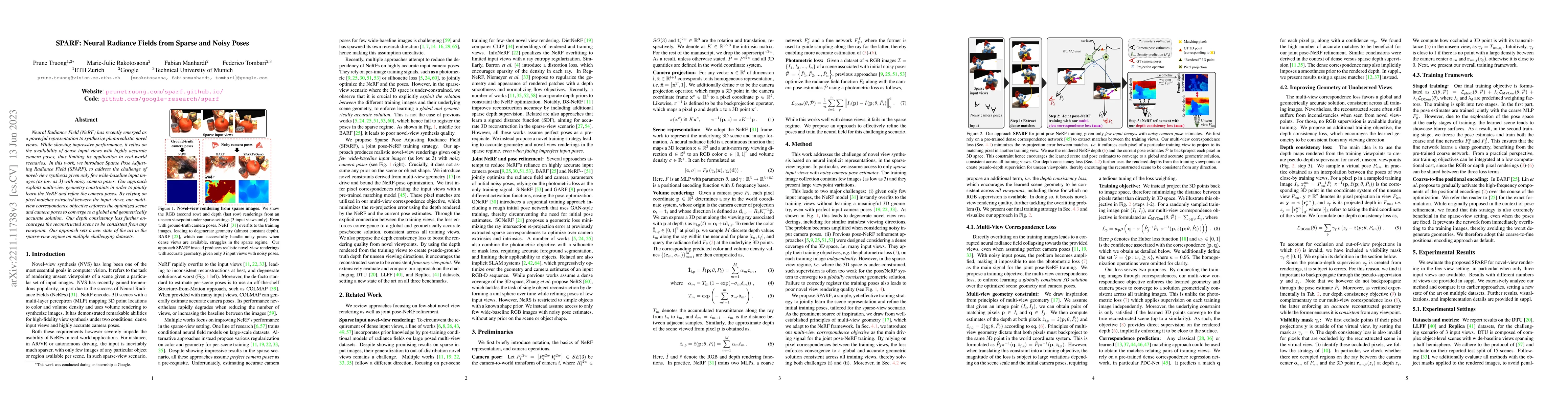 Thumbnail for SPARF: Neural Radiance Fields from Sparse and Noisy Poses