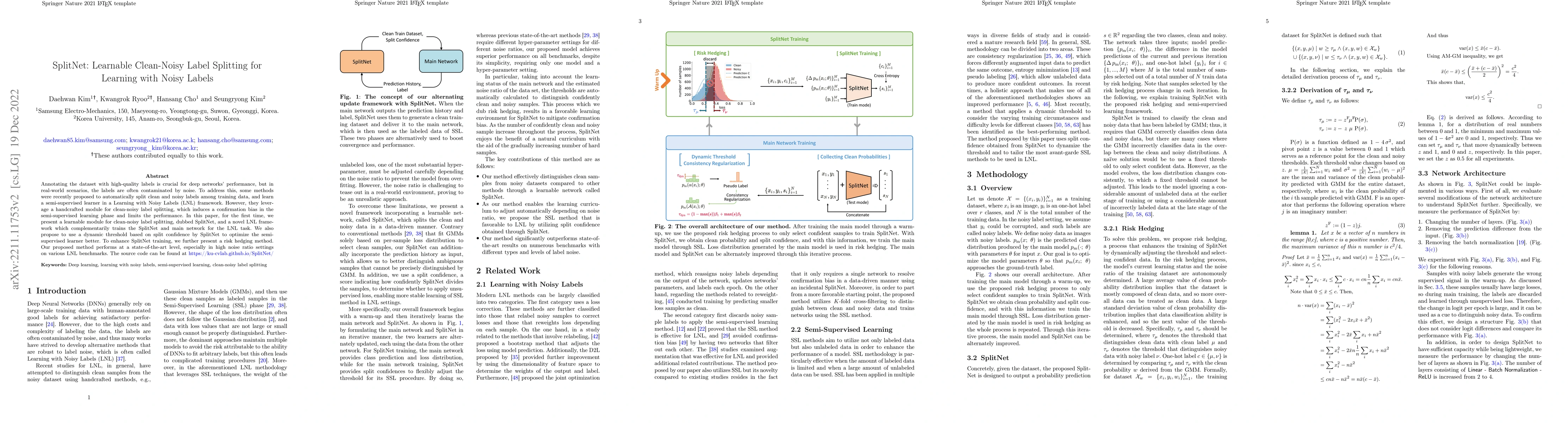 Thumbnail for SplitNet: Learnable Clean-Noisy Label Splitting for Learning with Noisy
  Labels