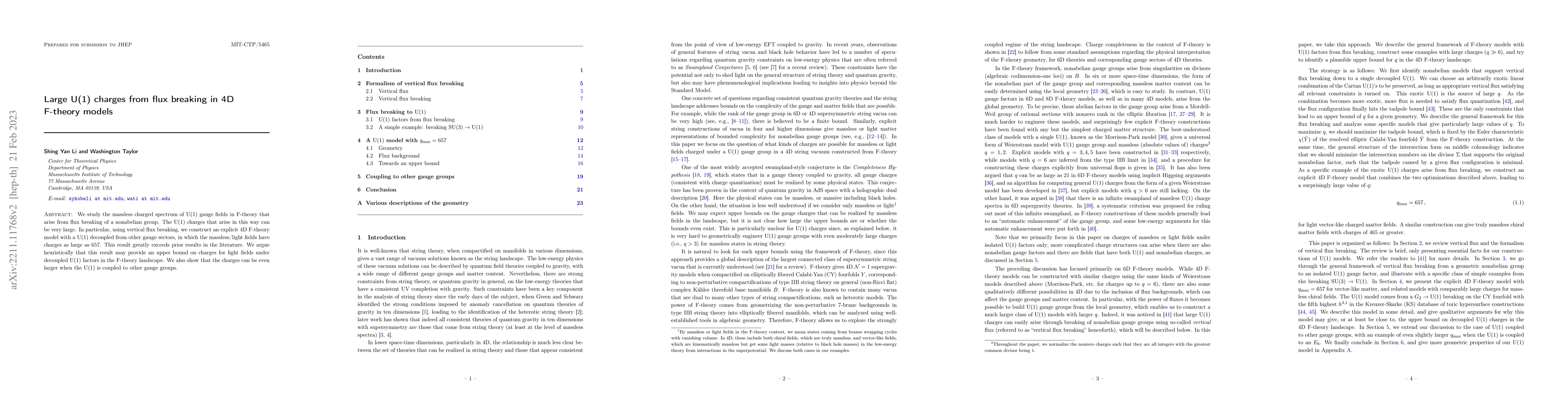 Thumbnail for Large U(1) charges from flux breaking in 4D F-theory models