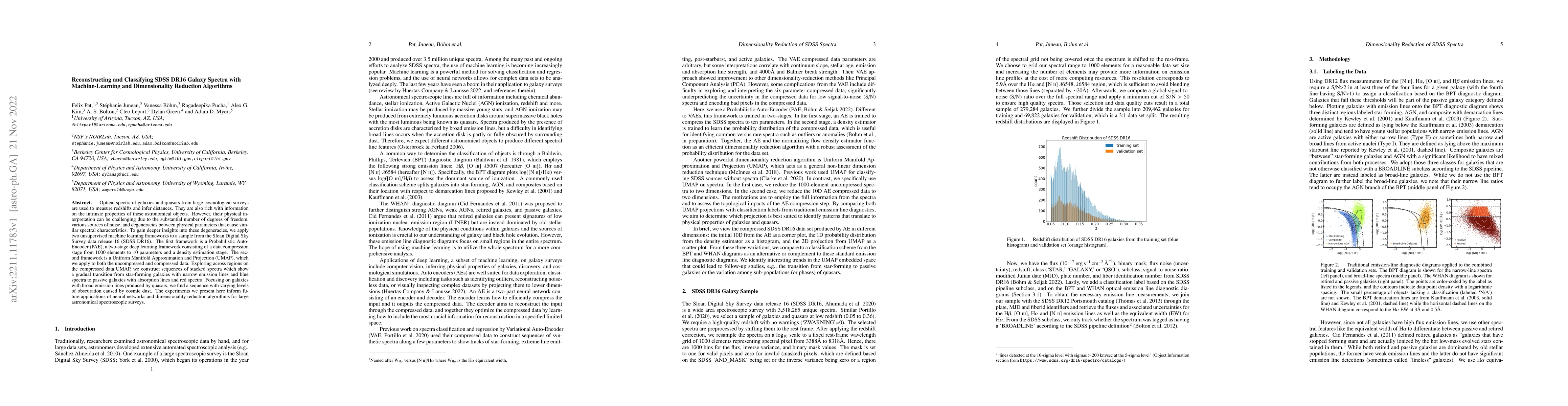 Thumbnail for Reconstructing and Classifying SDSS DR16 Galaxy Spectra with
  Machine-Learning and Dimensionality Reduction Algorithms