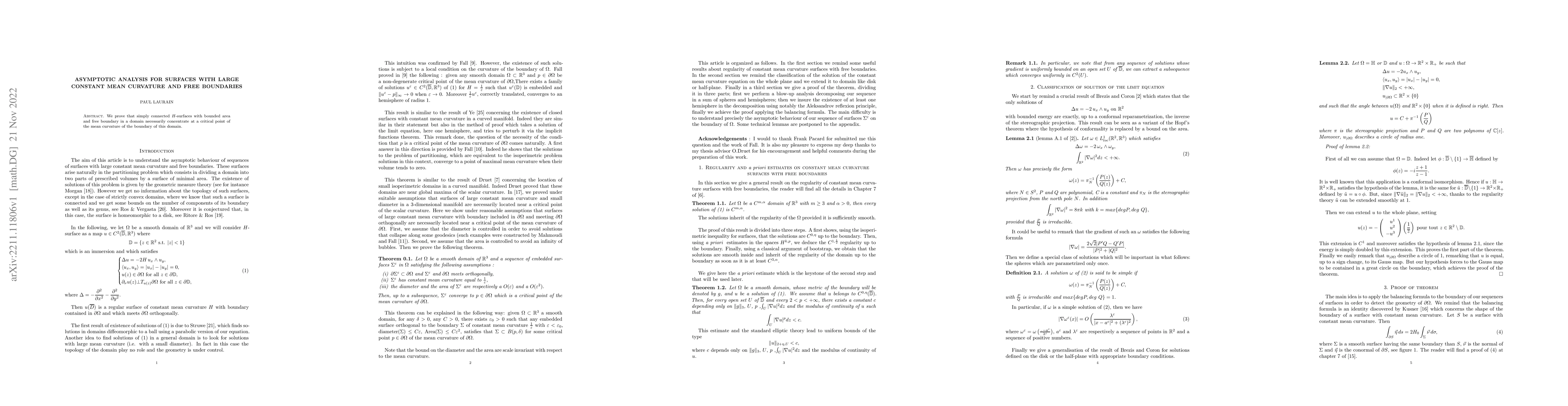 Thumbnail for Asymptotic analysis for surfaces with large constant mean curvature and
  free boundaries