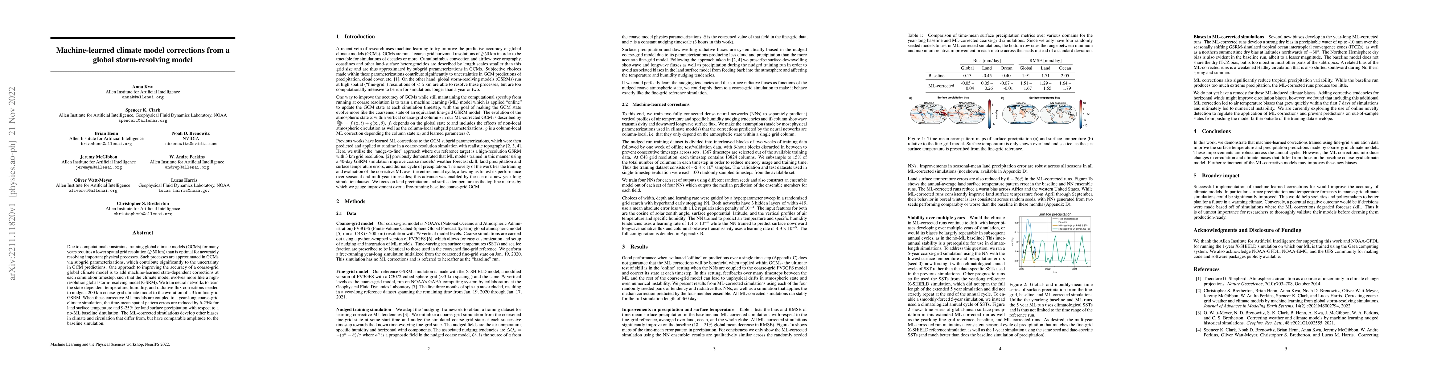 Thumbnail for Machine-learned climate model corrections from a global storm-resolving
  model