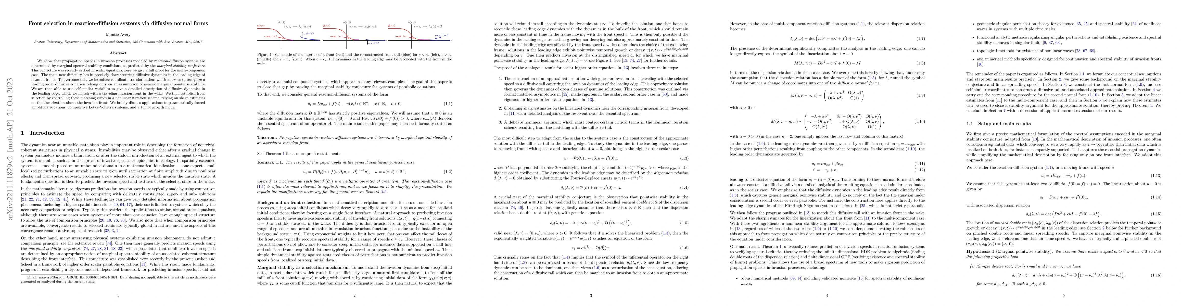 Thumbnail for Front selection in reaction-diffusion systems via diffusive normal forms