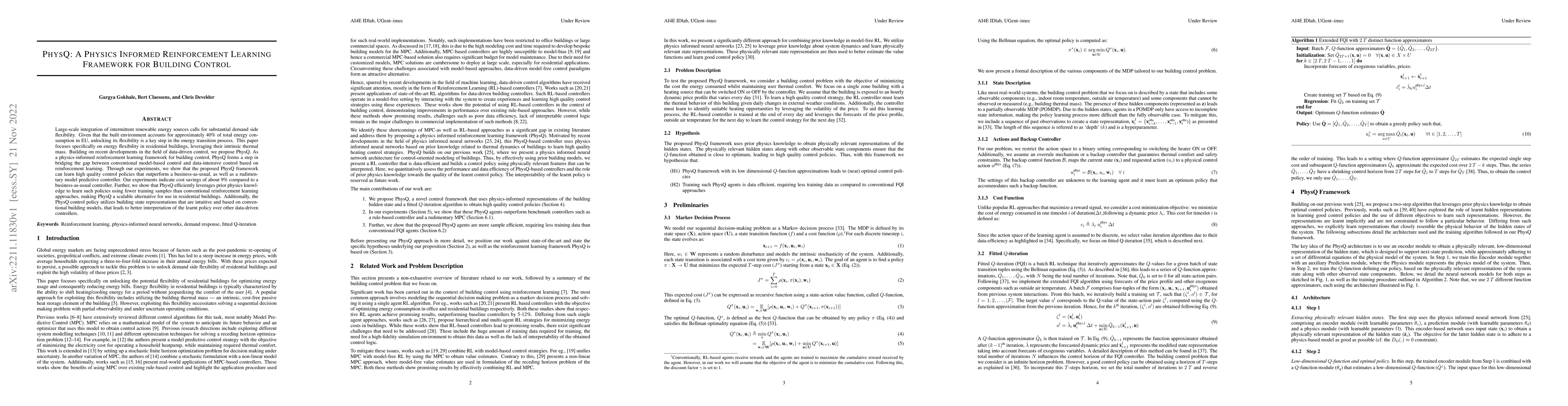 Thumbnail for PhysQ: A Physics Informed Reinforcement Learning Framework for Building
  Control