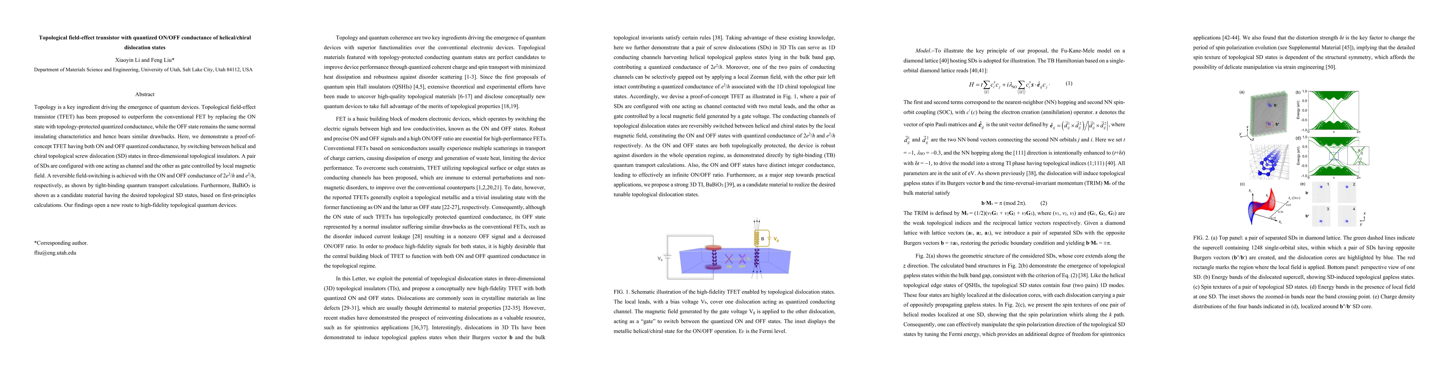 Thumbnail for Topological field-effect transistor with quantized ON/OFF conductance of
  helical/chiral dislocation states
