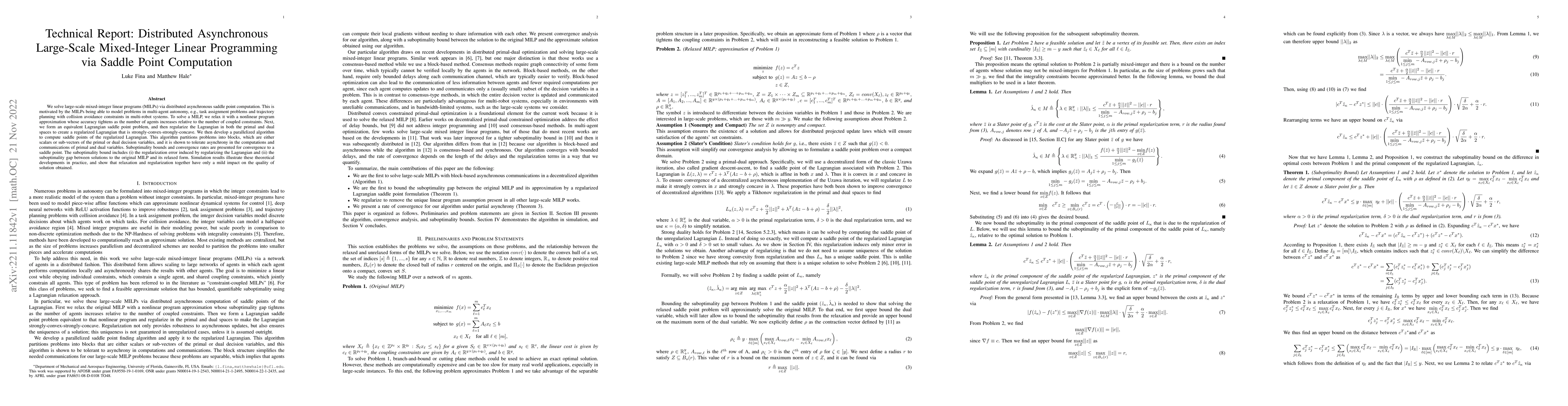Thumbnail for Technical Report: Distributed Asynchronous Large-Scale Mixed-Integer
  Linear Programming via Saddle Point Computation